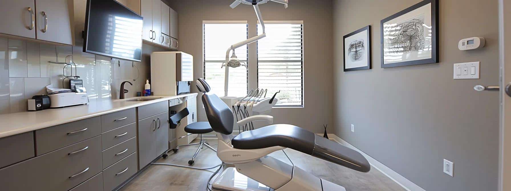 a sleek, modern dental clinic in denton showcases a warm and inviting consultation room where advanced dental technology meets personalized patient care, emphasizing affordability and accessibility in restorative dental solutions.