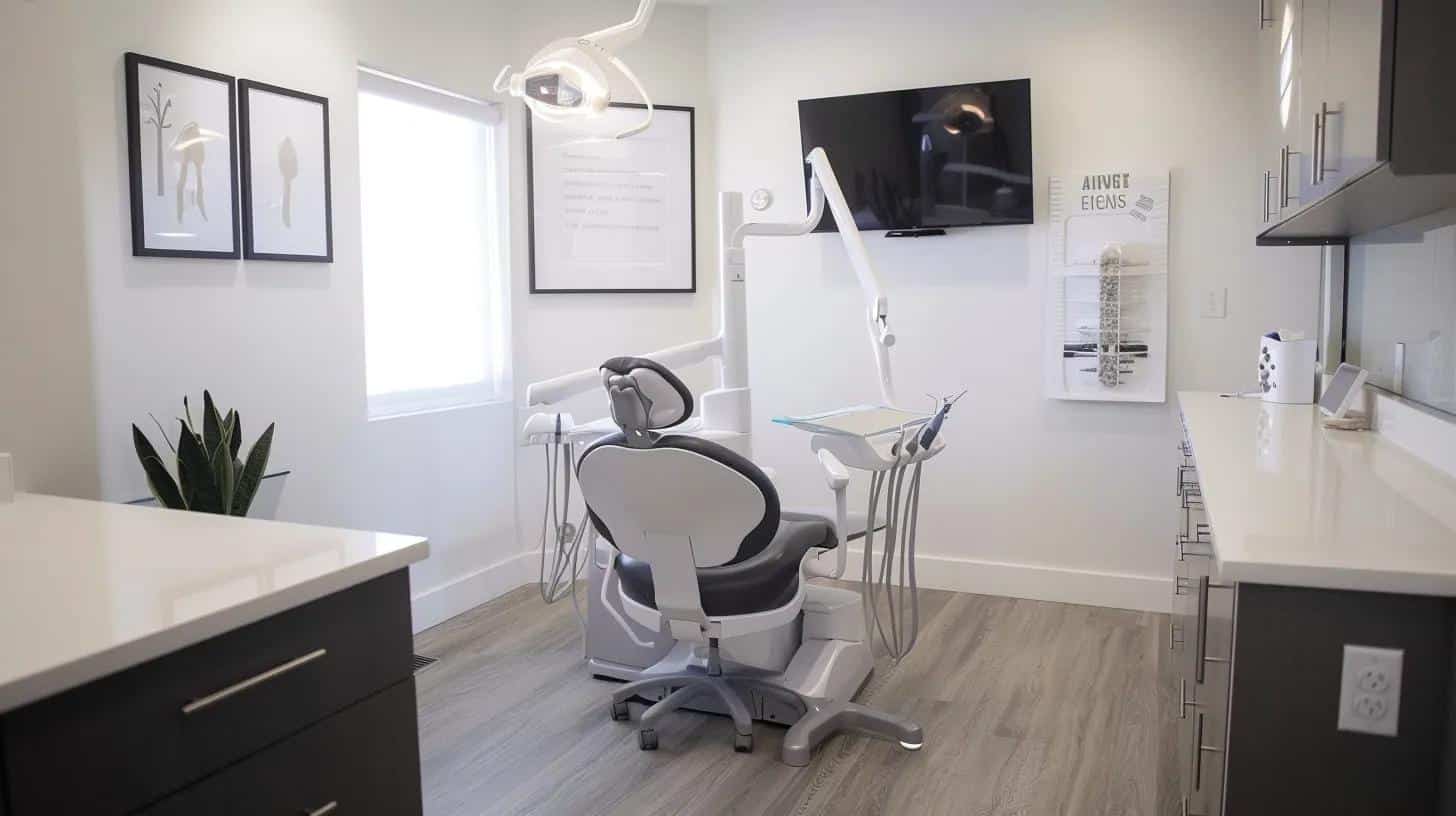 a sleek, modern dental clinic features an advanced dental chair and digital imaging technology, highlighting the innovative aspects of dental implants and their transformative benefits to patient care.