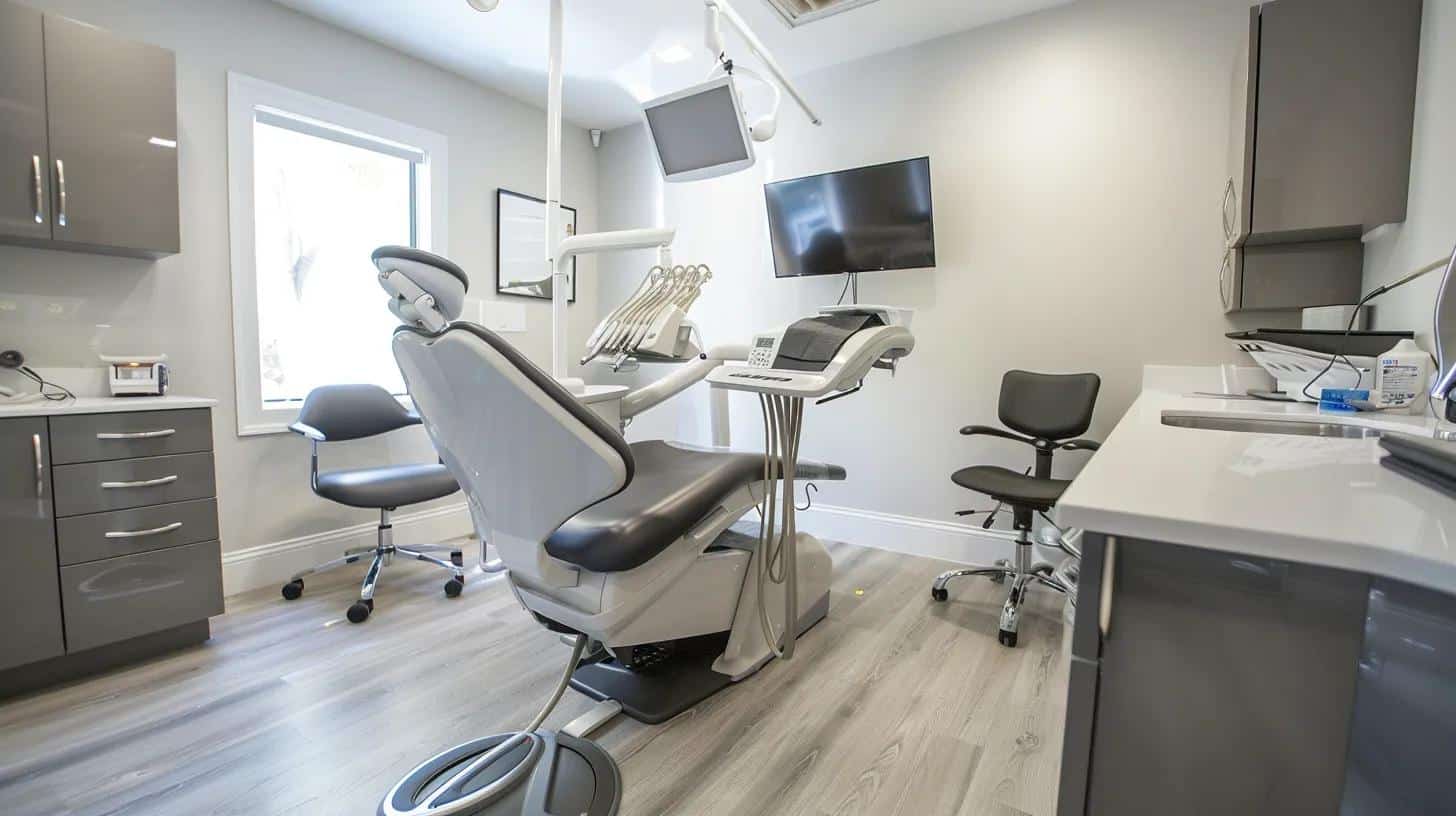 a sleek, modern dental clinic showcases advanced dental implant technology, featuring a bright, state-of-the-art treatment room with precise imaging equipment and an inviting consultation area, highlighting the comfort and accessibility of implant options in lake worth.