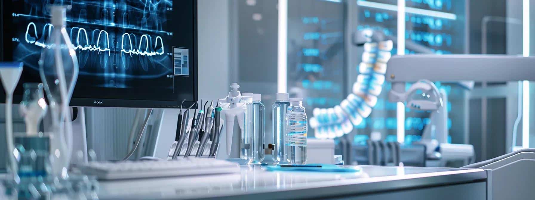 a sleek, modern dental office features advanced digital imaging equipment and an engaging display of the latest dental technology trends, highlighting the innovative tools available for efficient patient care.