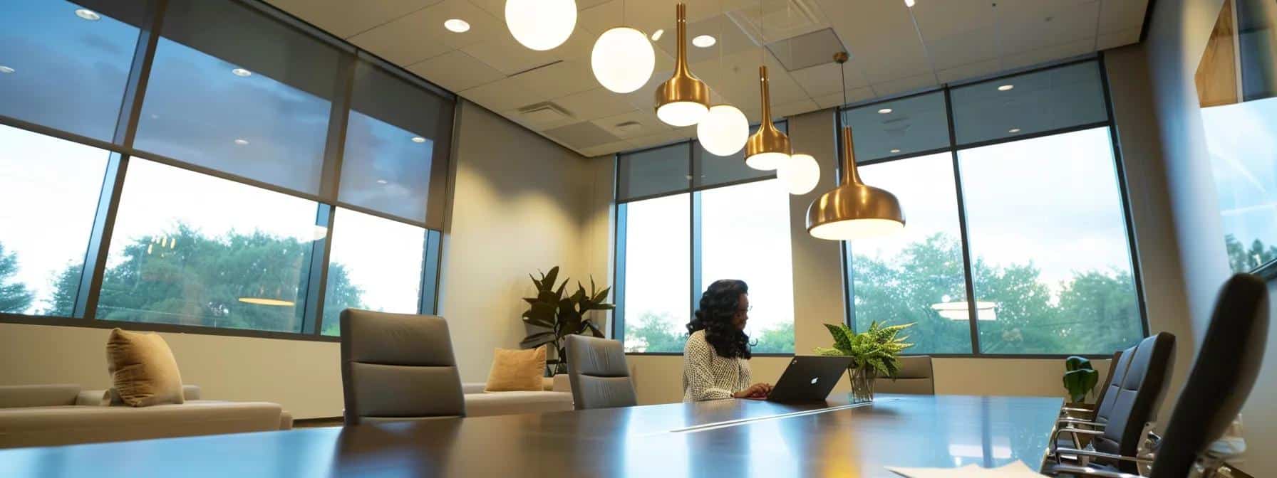a sleek, modern office space in tyler features a confident professional discussing affordable payment plans at a stylish conference table, illuminated by bright overhead lights, conveying a sense of financial empowerment and planning.