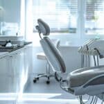 a well-lit dental office showcases a patient contemplating a set of gleaming dentures displayed prominently on a sleek countertop, surrounded by modern dental tools, conveying a sense of choice and professionalism.