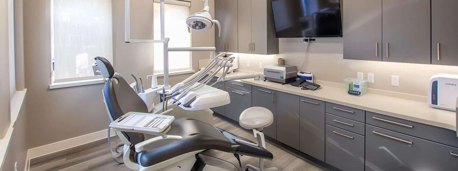 a sleek dental consultation room, featuring a stylish reclined dental chair and high-tech equipment, bathed in soft, ambient lighting that conveys professionalism and comfort, sets the stage for an insightful discussion on denture options.