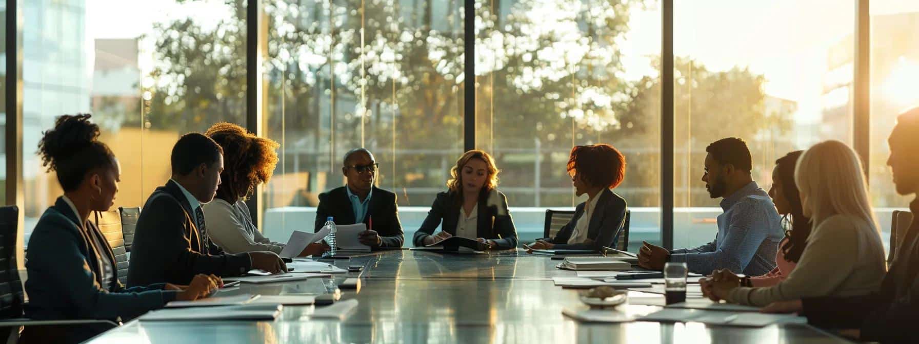 a focused office scene showcasing a diverse group of professionals engaged in a dynamic discussion around a sleek conference table, with legal documents and digital devices emphasizing the importance of understanding texas payment plan regulations.