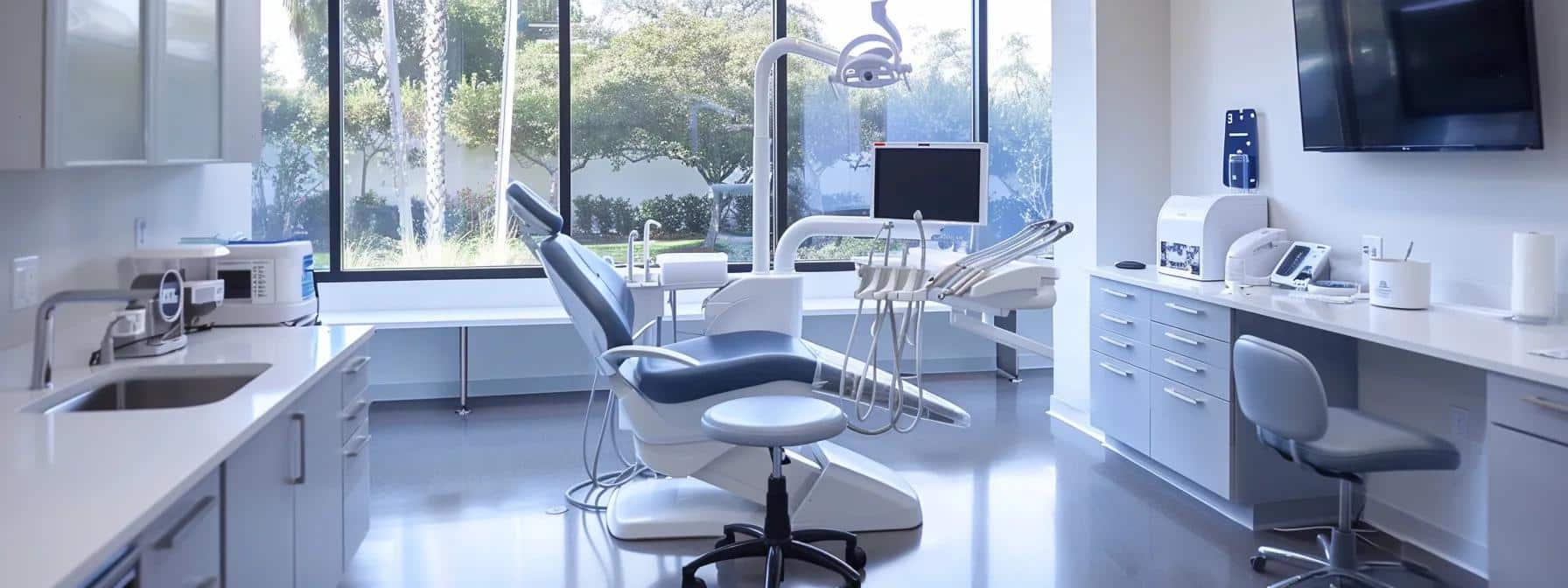 a modern dental clinic in denton, featuring a sleek treatment room with advanced dental equipment, where a confident patient engages in a reassuring consultation with a knowledgeable implant specialist, emphasizing personalized care and innovation in implant-supported dentures.