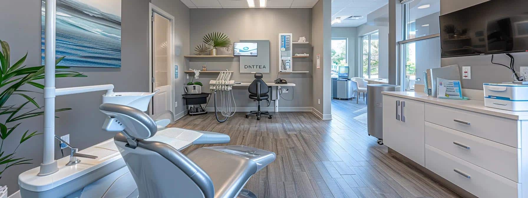 a modern dental office in tyler, texas, showcasing an elegant treatment room with sleek dental equipment and a bright, inviting atmosphere that highlights the professional and personalized nature of dental care pricing.