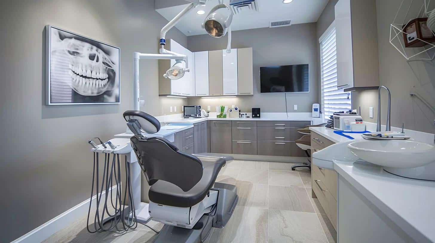 a sleek, modern dental clinic in lake worth, featuring a pristine treatment room with advanced dental equipment and a welcoming atmosphere, emphasizing the professionalism and precision of dental implant procedures.