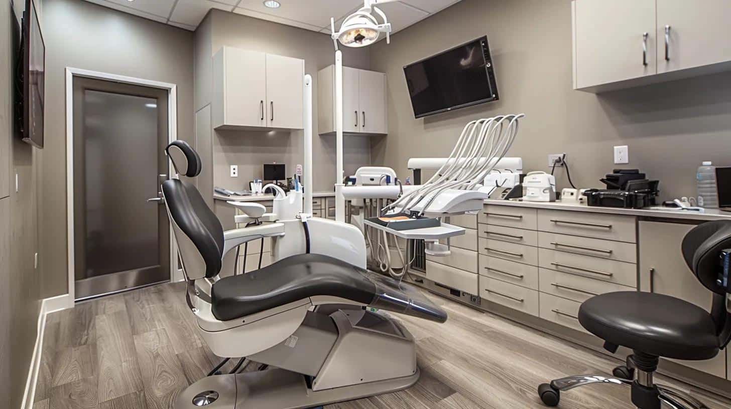 a sleek, modern dental clinic in lake worth, tx features a state-of-the-art surgical room with advanced technology, where a patient is receiving an expertly administered dental implant procedure, highlighting the blend of aesthetics and functionality in tooth replacement.