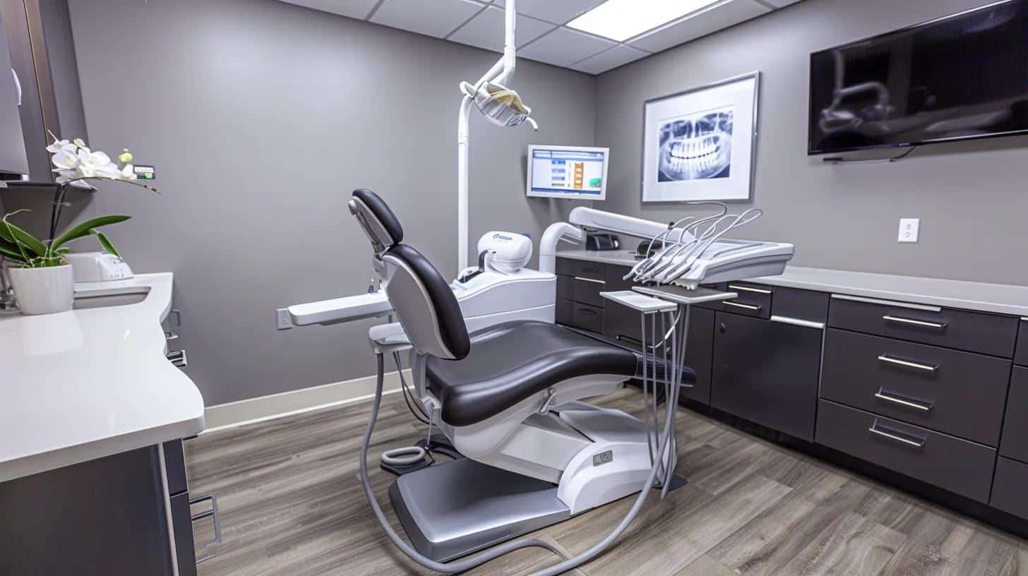 a sleek, modern dental clinic consultation room in lake worth, tx, featuring an inviting treatment chair and advanced dental equipment, highlighting the professionalism and warmth of personalized care for dental implants.