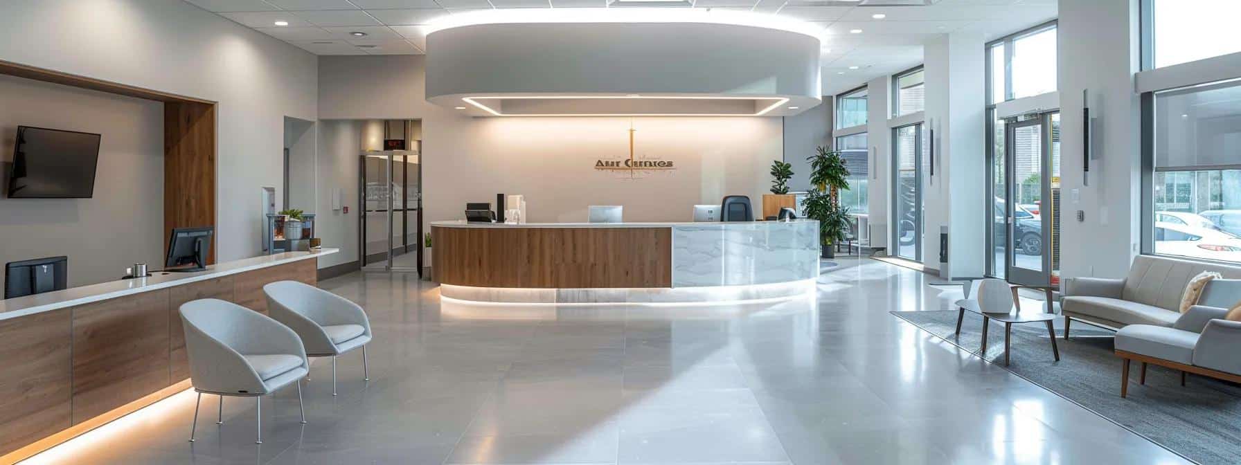 a modern dental clinic in mansfield, texas, showcases a welcoming reception area with sleek design elements and a friendly staff member preparing for a patient consultation, emphasizing accessibility and a community-focused approach to affordable dental care.