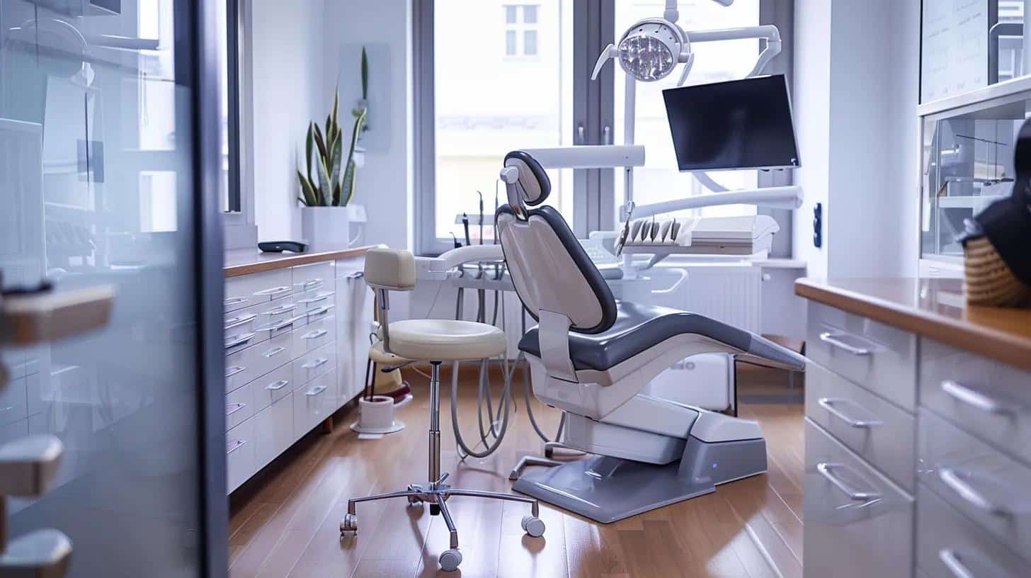 a modern dental office showcasing a confident patient consulting with a professional dentist, surrounded by advanced dental equipment, emphasizing the importance of oral hygiene and preventive care for successful dental implants.