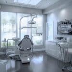 a sleek, modern dental clinic in lake worth showcases a high-tech dental implant consultation room, featuring a digital display with detailed visuals of the implant process against a backdrop of polished surfaces and contemporary design elements.