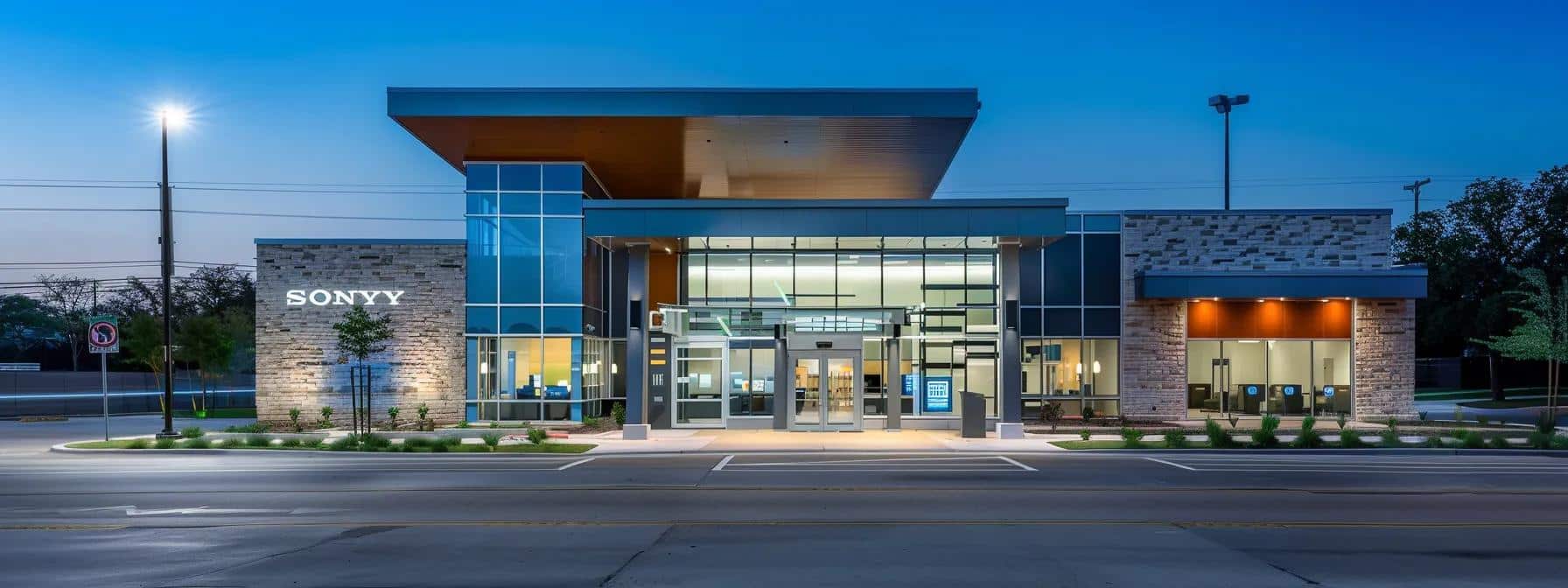 a sleek, modern emergency dental clinic in mansfield, texas, prominently displayed at the intersection of busy streets, with clear signage and a welcoming entrance, embodying accessibility and urgency for those in need of immediate dental care.