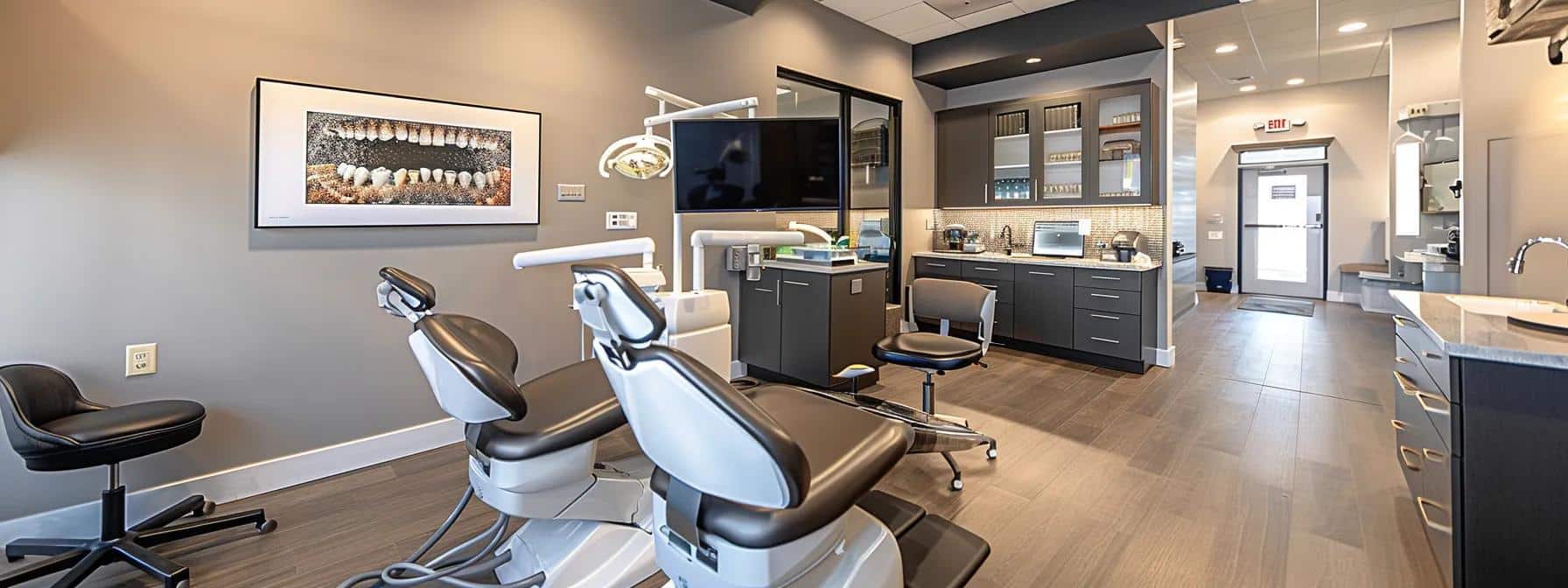 a modern dental clinic in denton, showcasing advanced equipment and a warm, welcoming environment, where a patient receives personalized care from a knowledgeable dental professional, emphasizing the accessibility and quality of affordable dental implants.