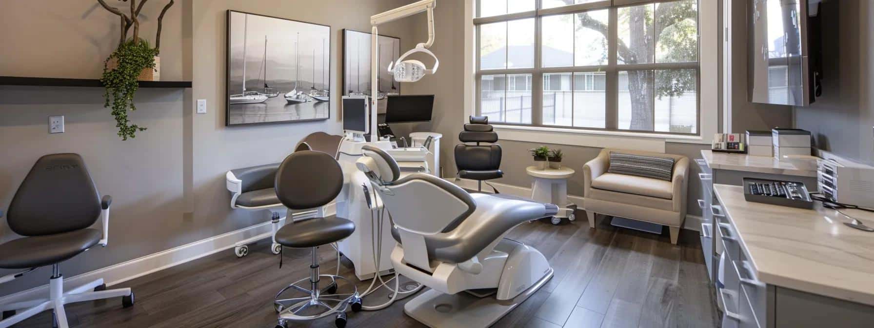 a modern dental consultation room in granbury, texas, featuring a confident patient discussing treatment options with a knowledgeable dentist, highlighting the advanced technology and personalized care essential for dental implants.