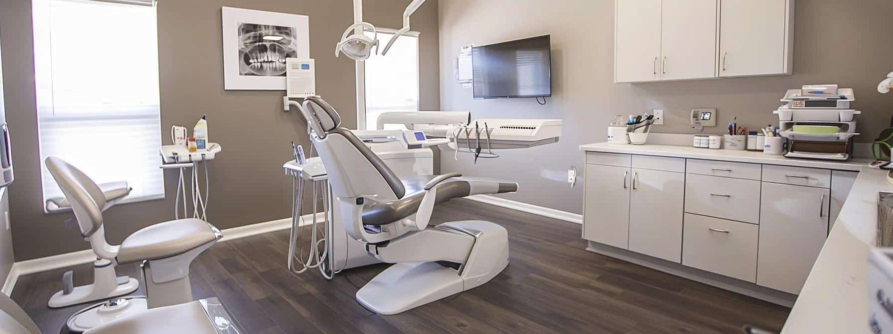a modern dental office in cleburne, texas, featuring a sleek, bright treatment room with advanced dental equipment and a welcoming atmosphere, illustrating affordable root canal care options for patients.