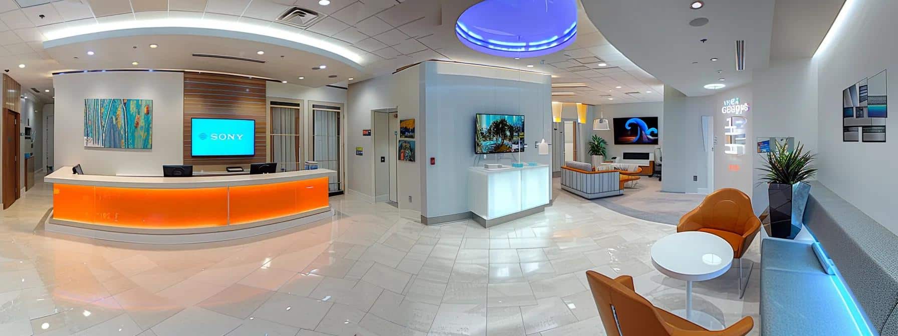 a sleek dental clinic interior in lakeworth, showcasing state-of-the-art cosmetic dentistry technology with an inviting reception area and modern treatment rooms, emphasizing affordability and advanced service for enhancing smiles.