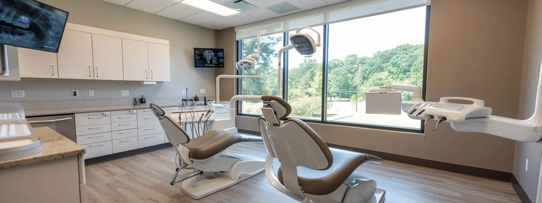 a modern dental clinic interior showcases a clean and inviting treatment room, featuring advanced dental technology and emergency care signage, emphasizing the urgency and professionalism of same-day root canal services available in tyler.