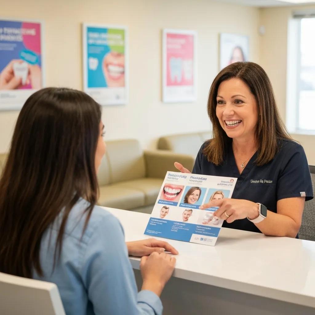 Patient discussing financing options for dental implants with dental office staff