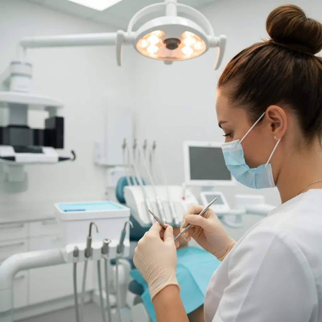 Dental specialist performing an implant procedure with advanced technology