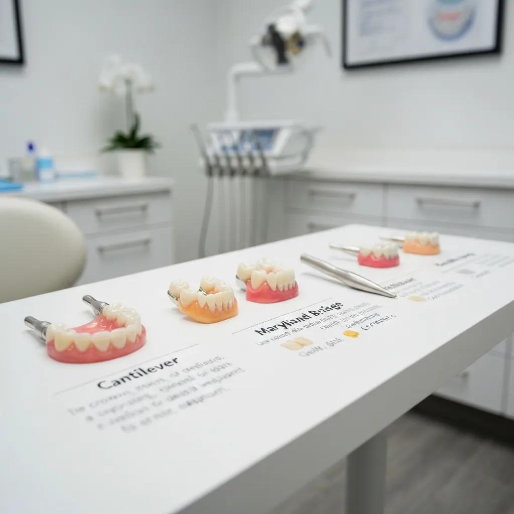 Different types of dental bridges displayed in a dental office setting
