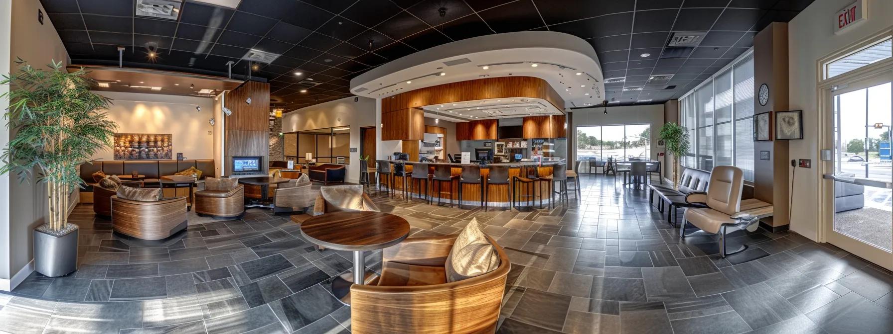 a modern dental clinic in mansfield, tx, showcases a prosthodontist expertly fitting custom dentures on a patient, surrounded by advanced imaging equipment and a sleek, professional atmosphere.