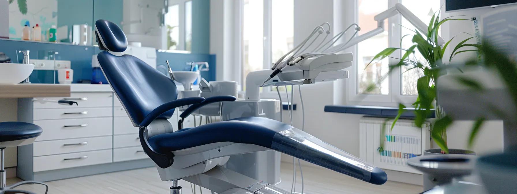 a modern dental office features a confident patient discussing their dental implant care with a smiling dentist, surrounded by advanced dental technology and a clean, organized workspace, emphasizing a commitment to long-term oral health.
