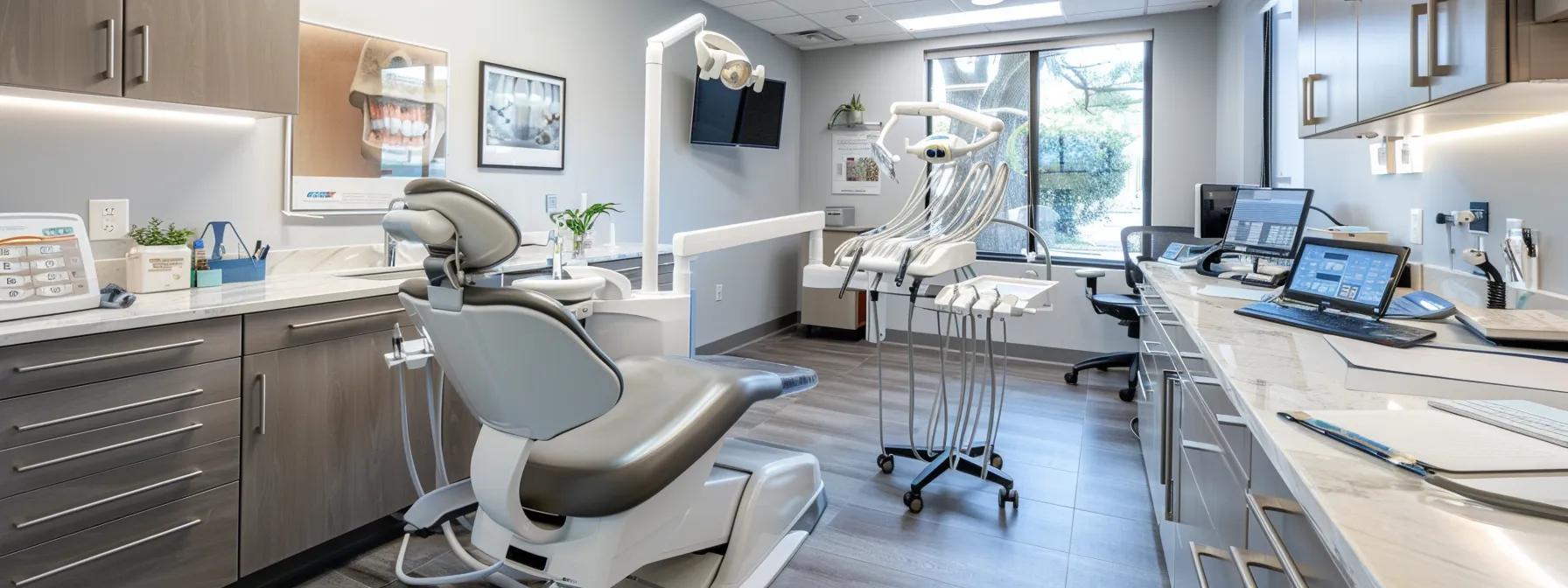 a modern dental office in lake worth, showcasing a sleek examination room with advanced dental technology, emphasizing a welcoming atmosphere for potential candidates considering dental implants.