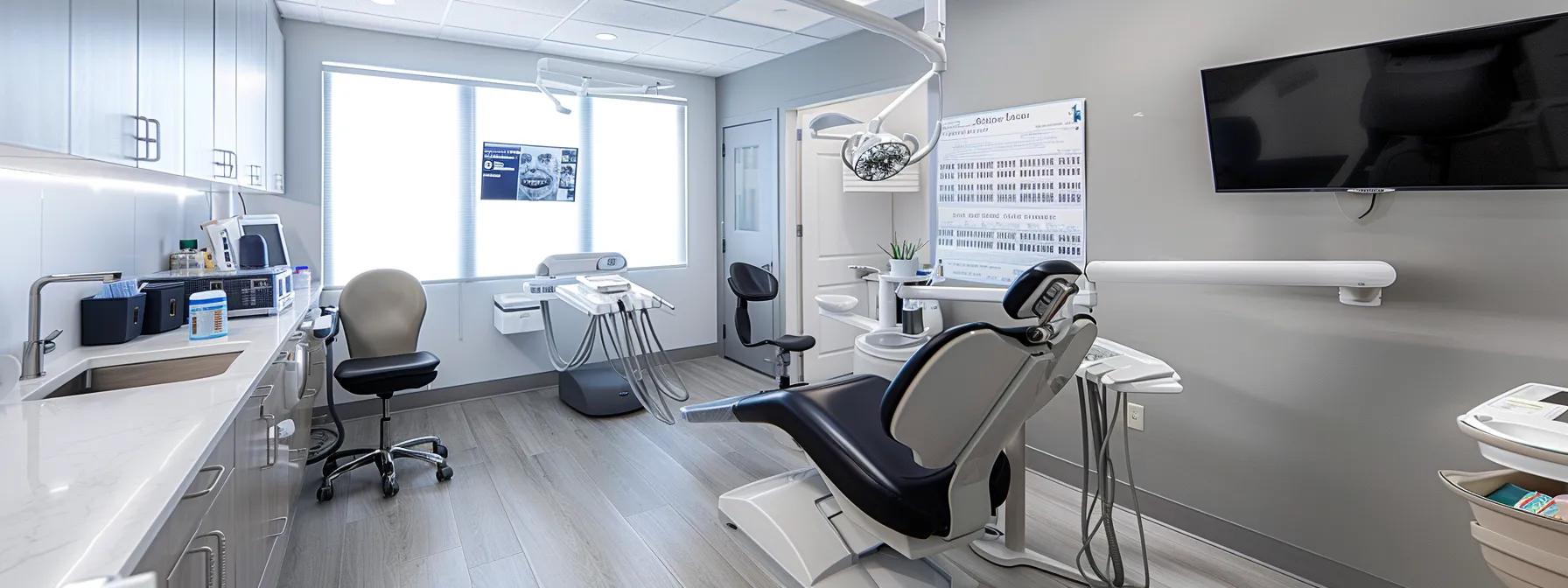 a modern dental office in lake worth, with a clear view of a patient consulting with a smiling dentist in a sleek examination room, highlighting transparent pricing charts and flexible payment options displayed prominently on digital screens.