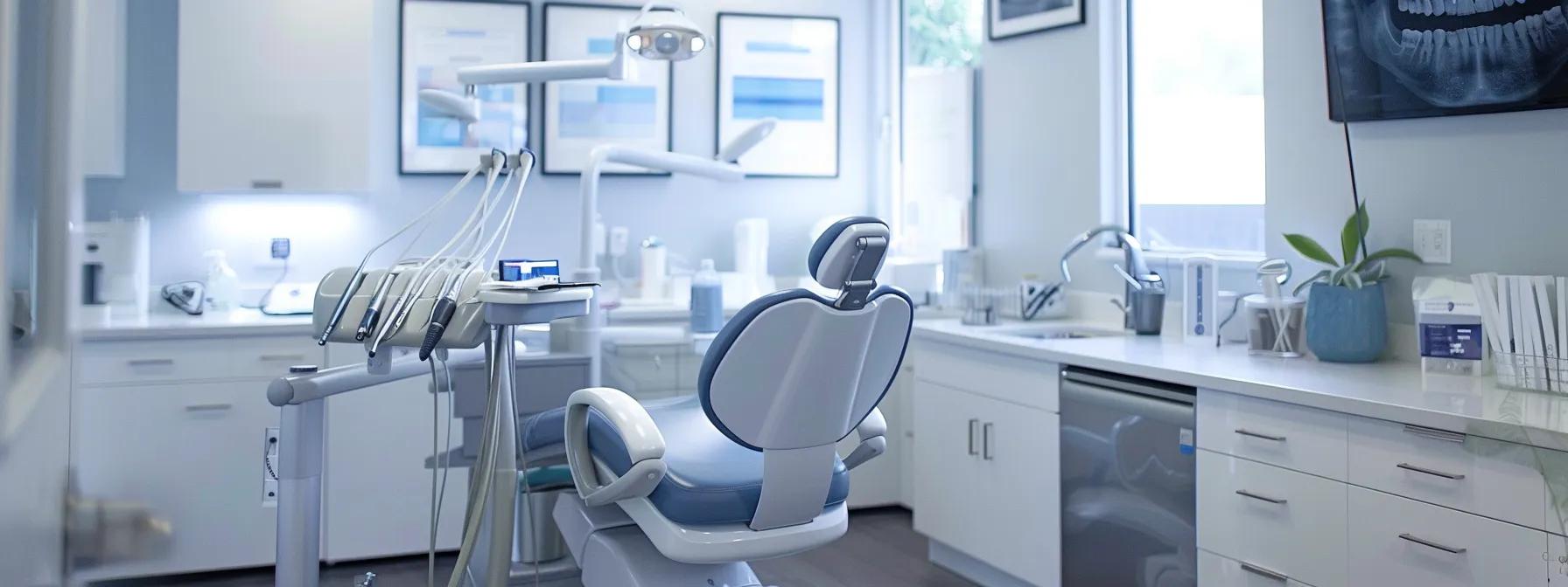 a modern dental office reception area, showcasing a welcoming space with sleek furnishings and a clear informational display on dental health signs, emphasizing the importance of early intervention for denture use.