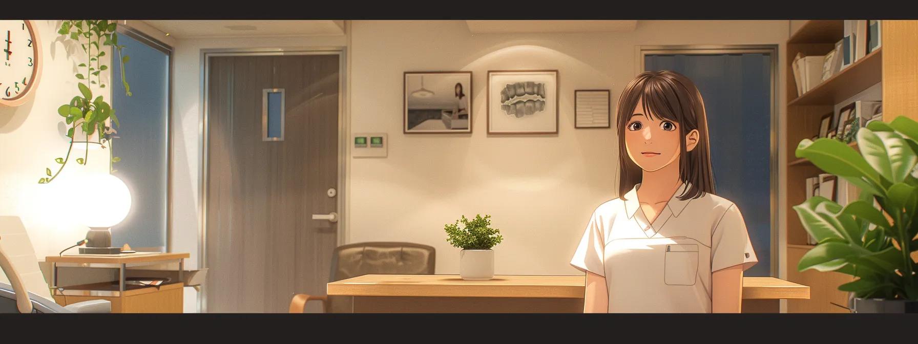 a warm, inviting dental office in mansfield showcases a confident patient discussing their rapid pain relief with a knowledgeable denturist, highlighting the positive atmosphere created by personalized care and expert advice.