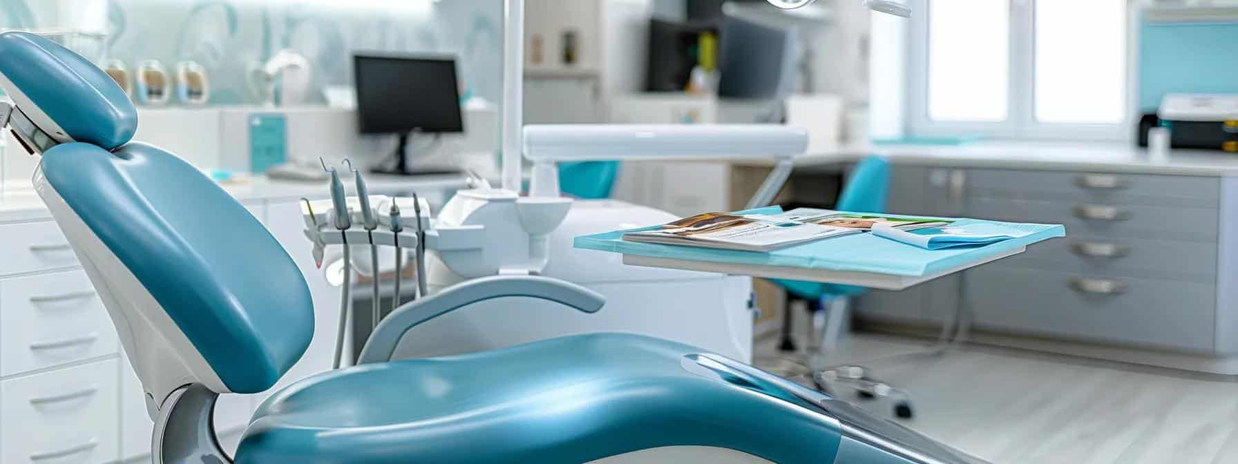 a modern dental office in tyler, tx, featuring a well-organized consultation area with financial brochures on a sleek table, emphasizing accessible financing options for dentures and implants against a backdrop of professional decor and ambient lighting.