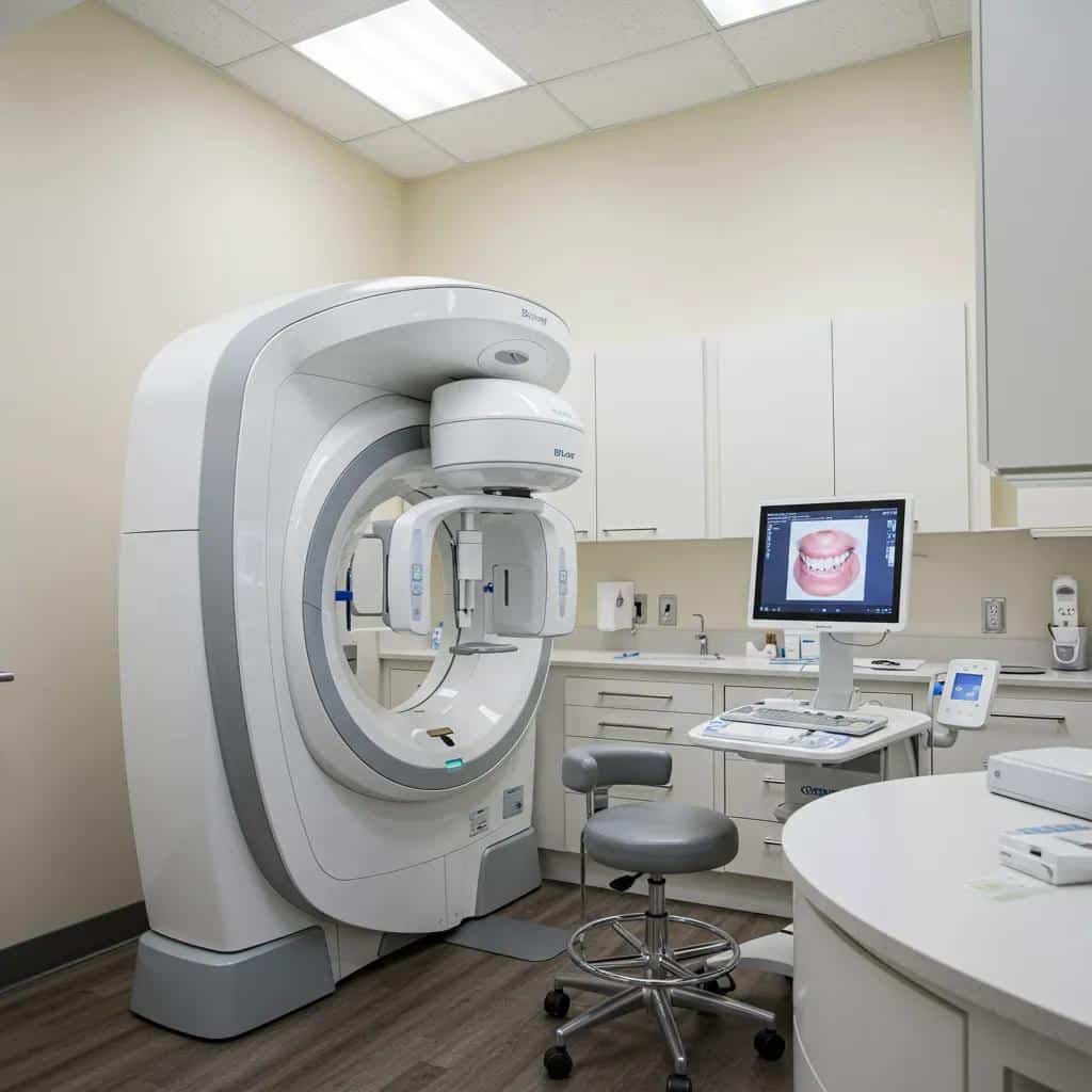 Advanced dental technology setup with a Cone Beam CT machine in a modern clinic
