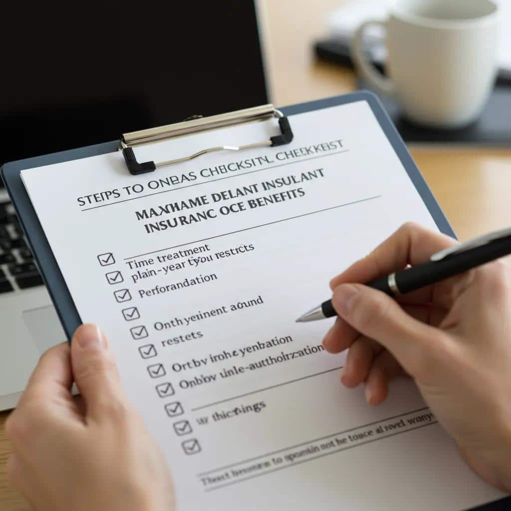 Checklist for maximizing dental implant insurance benefits with a pen in hand