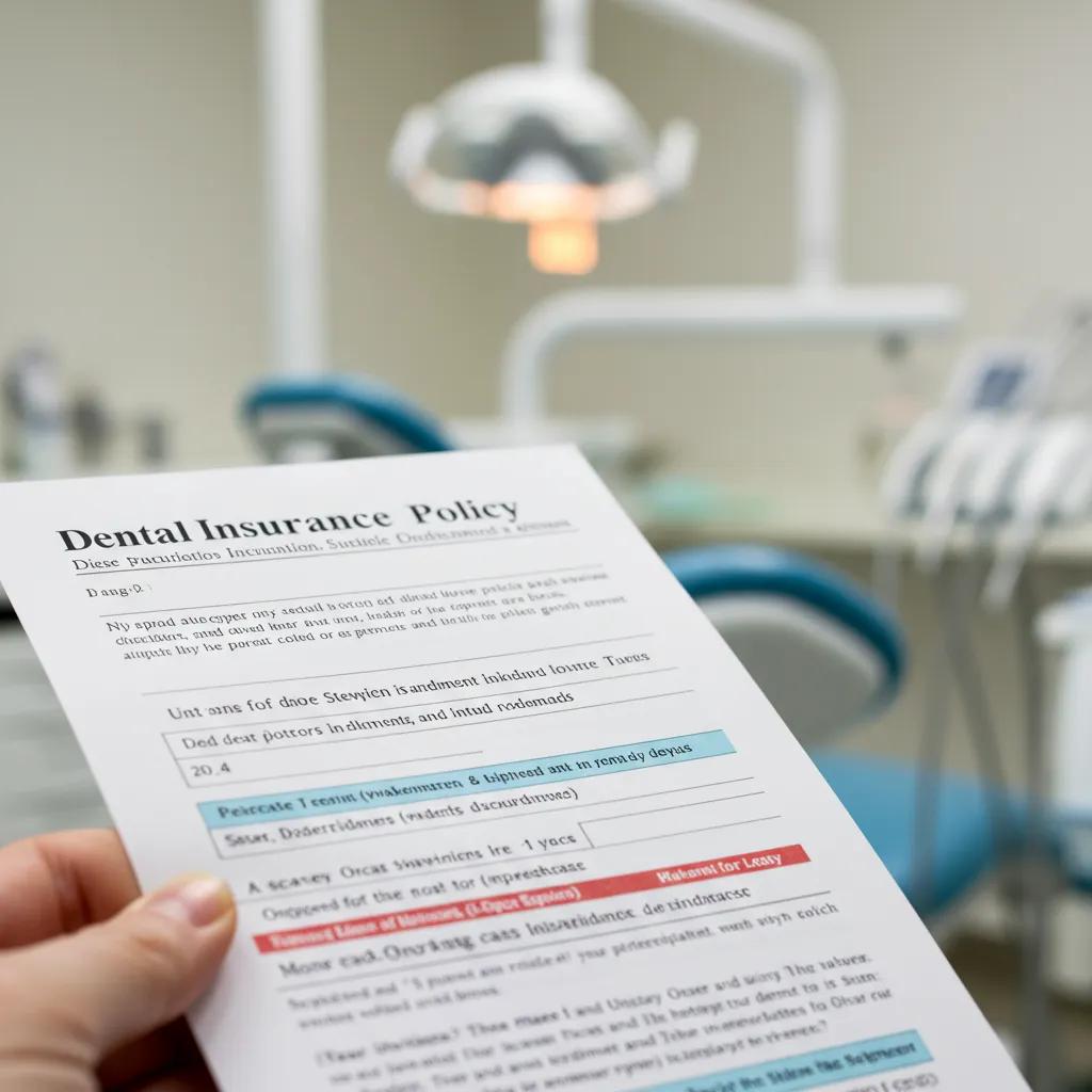 Close-up of a dental insurance policy document highlighting key terms related to coverage