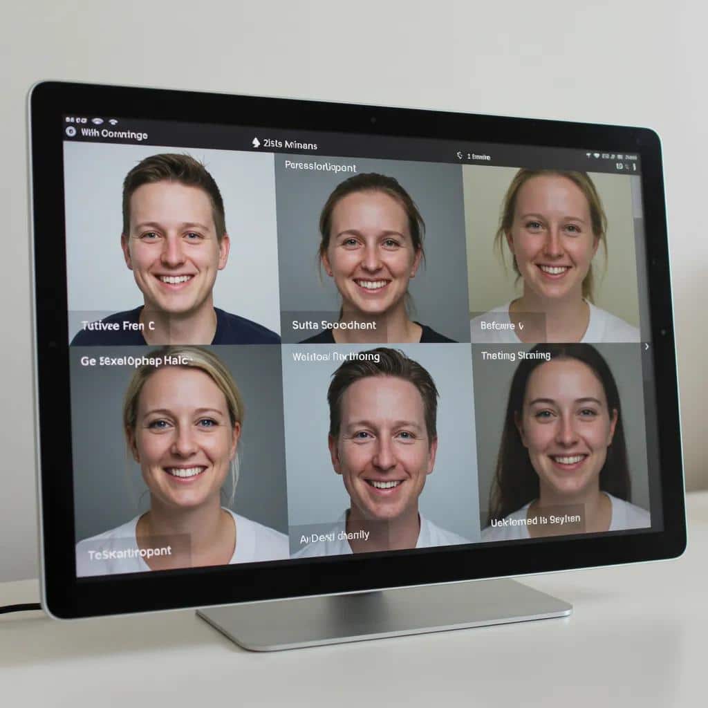 Collage of patient testimonials and before-and-after photos highlighting positive dental implant experiences