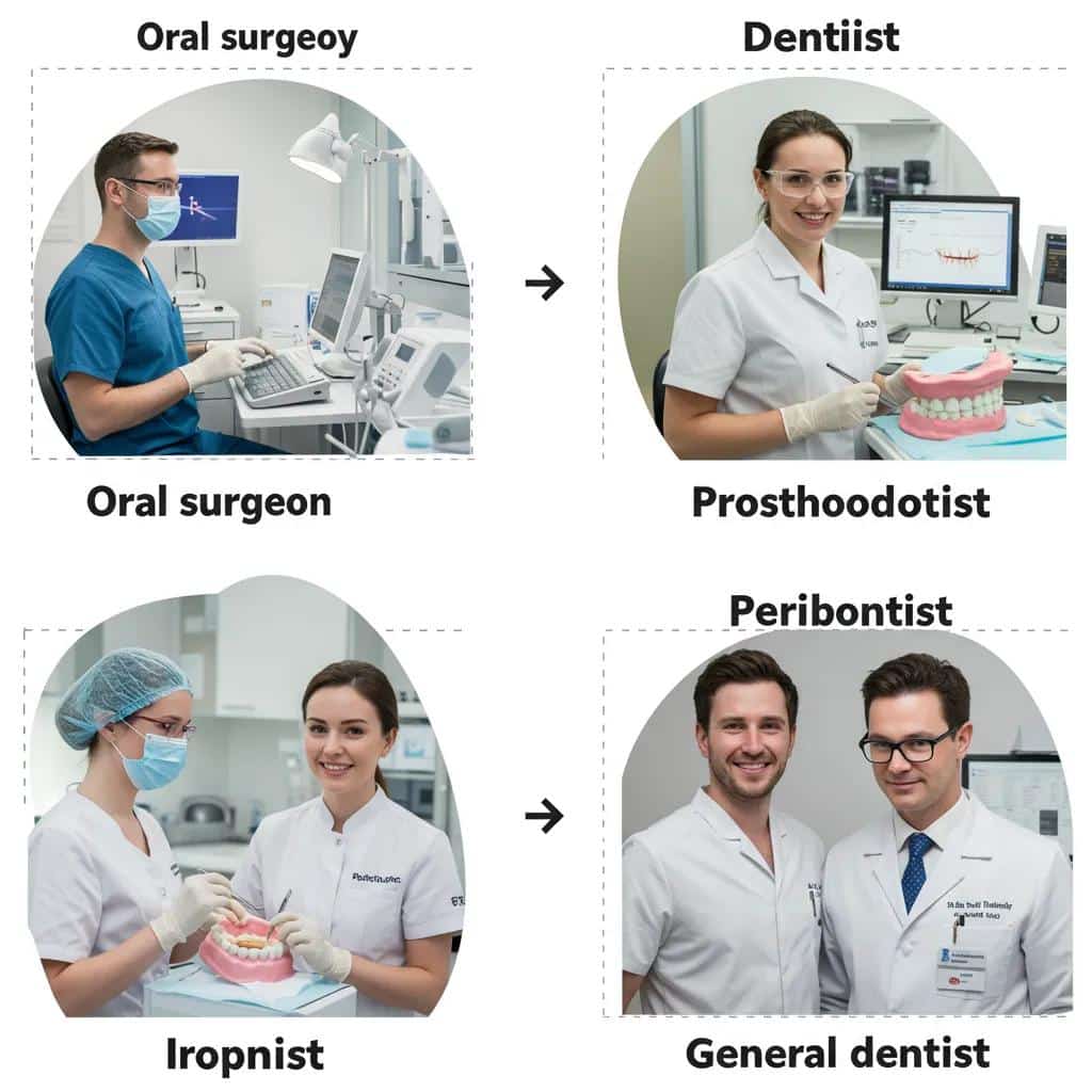Comparison of dental specialists: oral surgeon, periodontist, prosthodontist, and general dentist