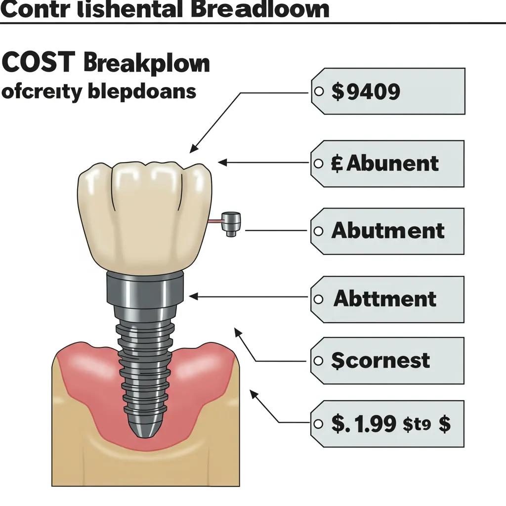 Cost breakdown of dental implants including post, abutment, and crown