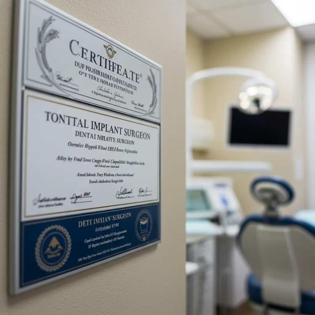 Dental certification plaque showcasing qualifications in a dental office