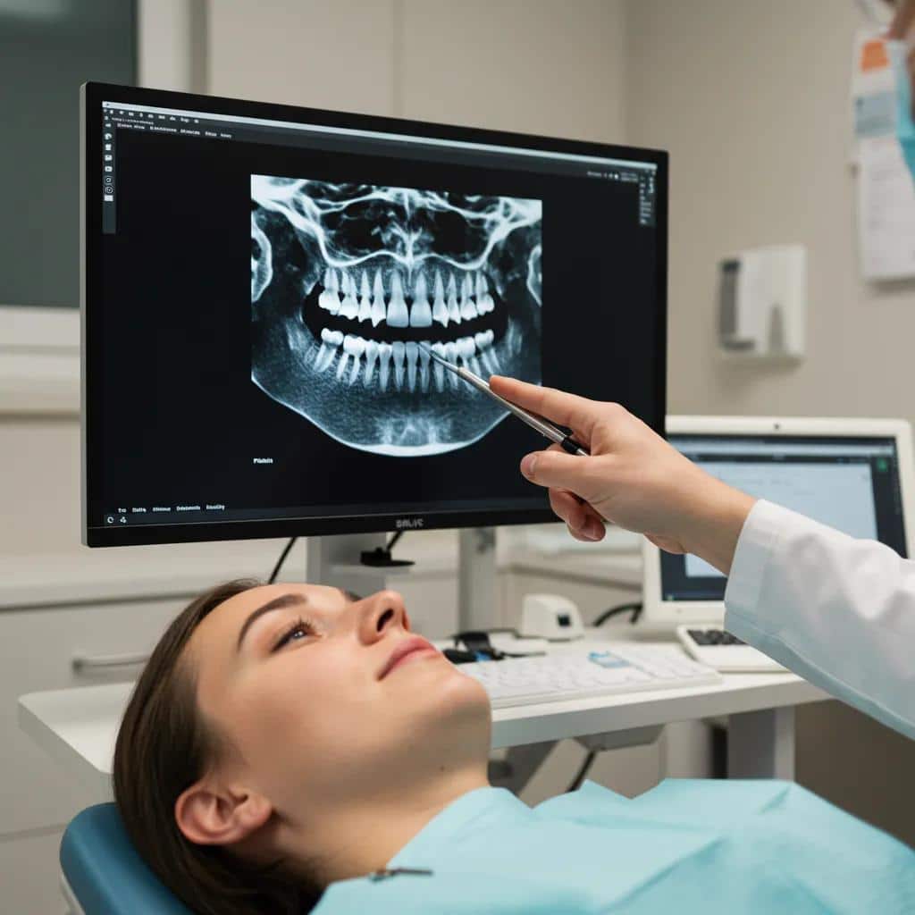 Dental professional assessing a patient's candidacy for implants using a 3D CBCT scan