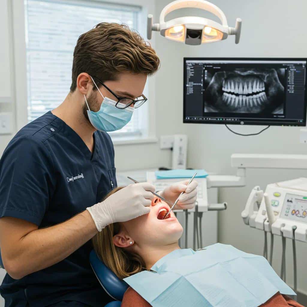 Dentist conducting a personalized oral health assessment with digital imaging in a dental office