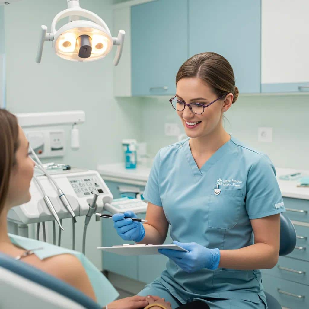 Dentist discussing dental financing options with a patient in a dental office