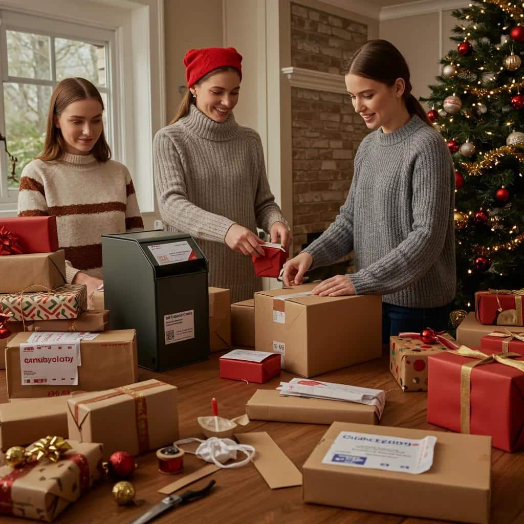 Globe highlighting North America and Canada with international mail items