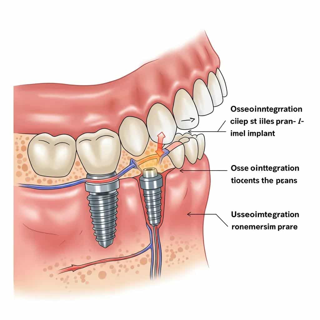 Illustration of osseointegration process for dental implants