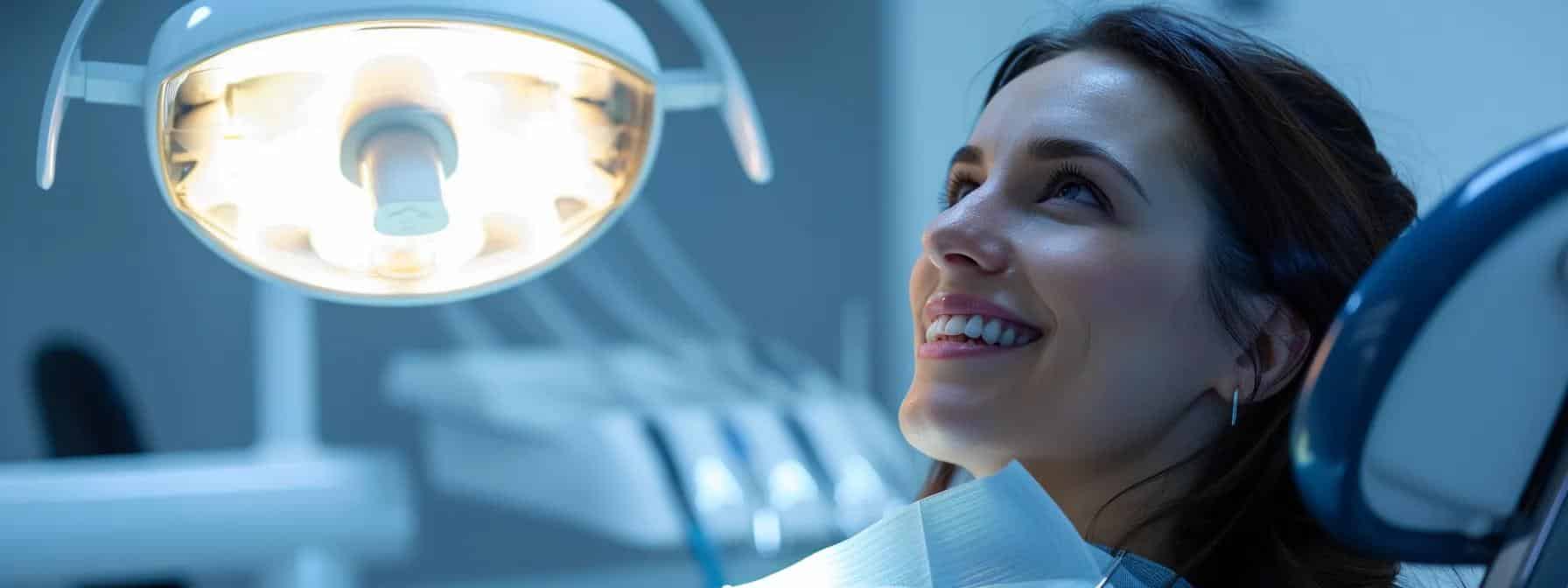 a bright, modern dental office featuring a confident patient admiring their naturally radiant smile in a sleek mirror, surrounded by advanced dental equipment, emphasizing the transformative benefits of dental implants in mansfield.