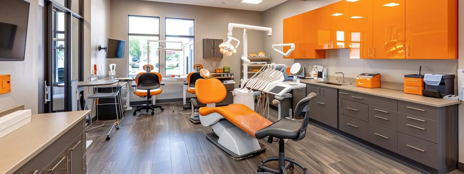 a bright, modern dental office in mansfield featuring advanced imaging equipment and a patient consultation area, where a dentist reviews a detailed treatment plan with a patient, creating an atmosphere of trust and professionalism.