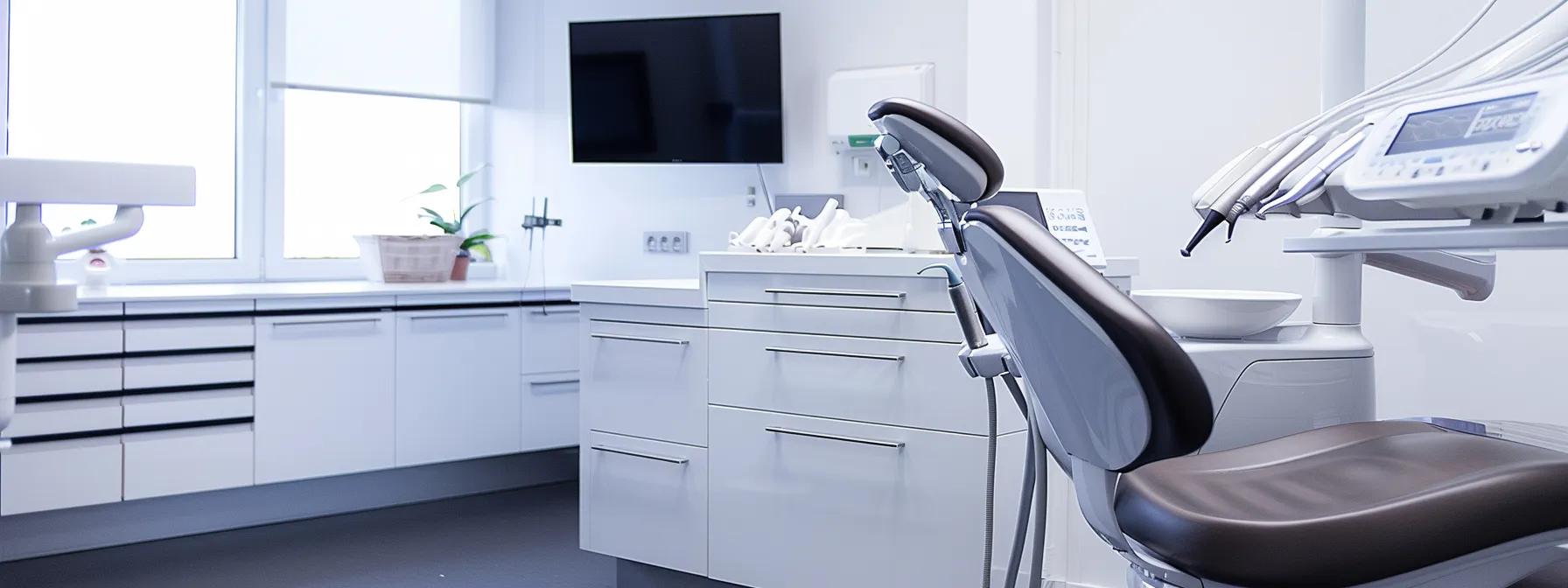 a modern dental clinic in mansfield, featuring a sleek, high-tech treatment room with an advanced dental chair and bright, sterile equipment, emphasizing the precision and care involved in the dental implant procedure.
