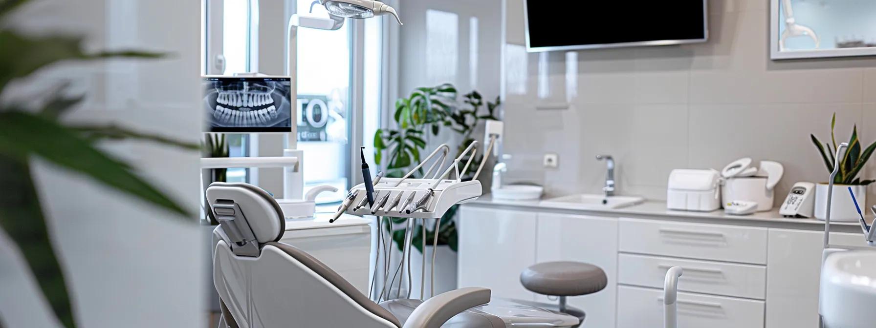 a modern dental clinic interior showcases a confident patient admiring their radiant smile in a sleek, bright mirror, symbolizing the transformative impact of dental implants.