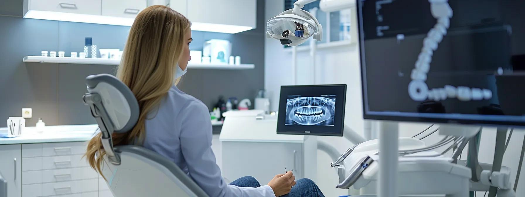 a modern dental clinic with a bright, sterile environment showcases a confident dentist examining a digital 3d model of dental implants, emphasizing the advanced technology and expertise involved in addressing challenges related to implant permanence.