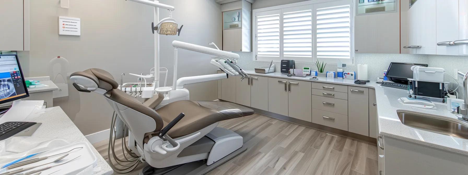 a modern dental clinic in lake worth, showcasing a sleek treatment room with advanced dental equipment and a welcoming ambiance, emphasizing the precision and care involved in the dental implant process.